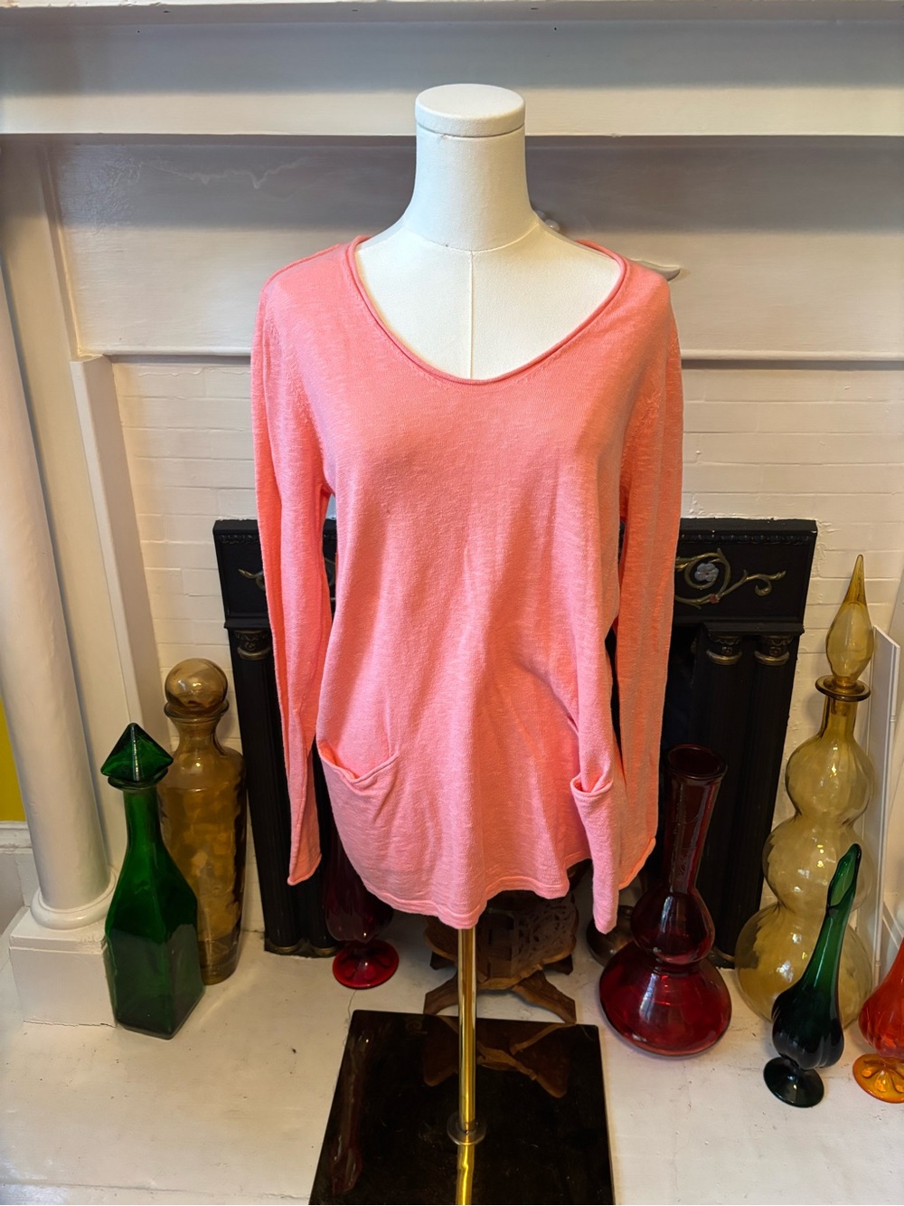 J. Jill Coral Pink V-Neck Long Sleeve Pocket Tee